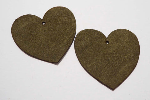 Heart - Laser Cut Shapes 2 Pc - Olive Green Suede Lambskin Leather