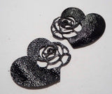 Rose Heart - Laser Cut Shapes 2 Pc - Black Lambskin Leather