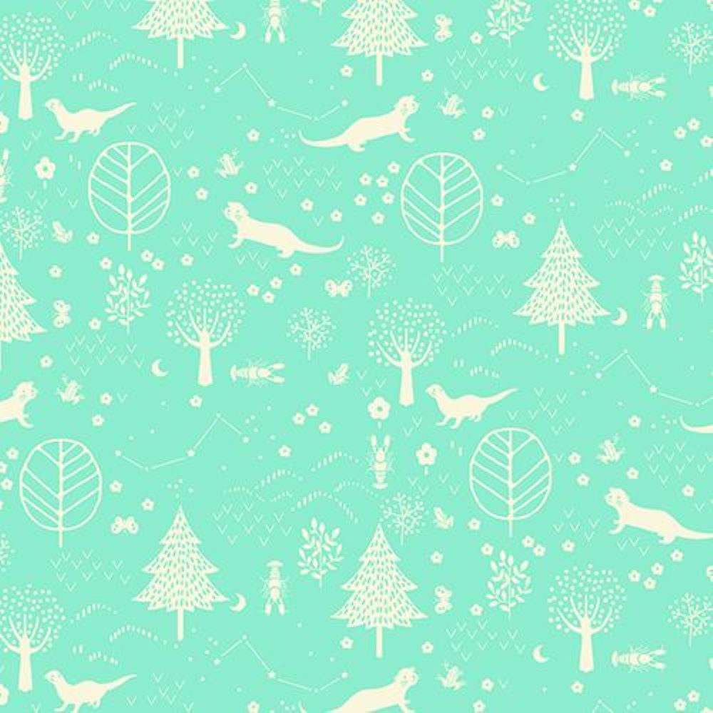 Otter Romp Forest Turquoise - Paintbrush Studio Cotton Fabrics