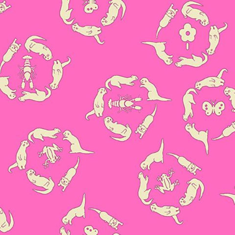 Otter Romp In Circles Pink- Paintbrush Studio Cotton Fabrics