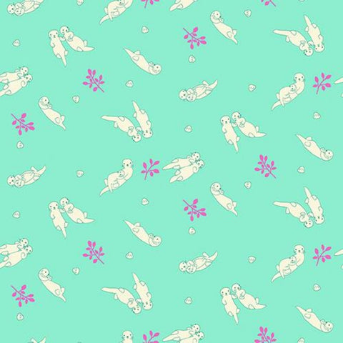 Otter Romp Swimming Turquoise- Paintbrush Studio Cotton Fabrics