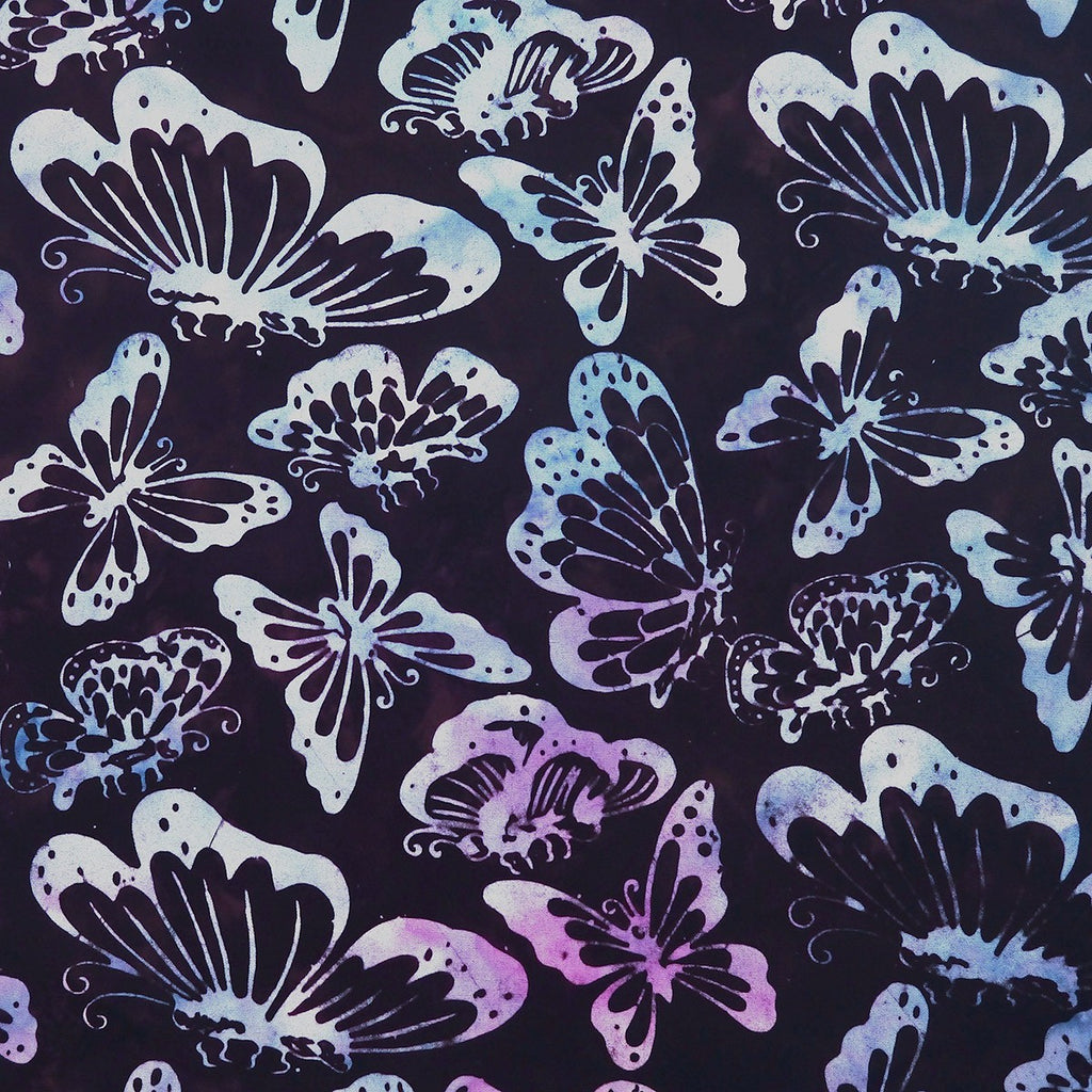 Owl Eyes Purple Butterflies - Rain Dance - Batik by Mirah Cotton Fabric