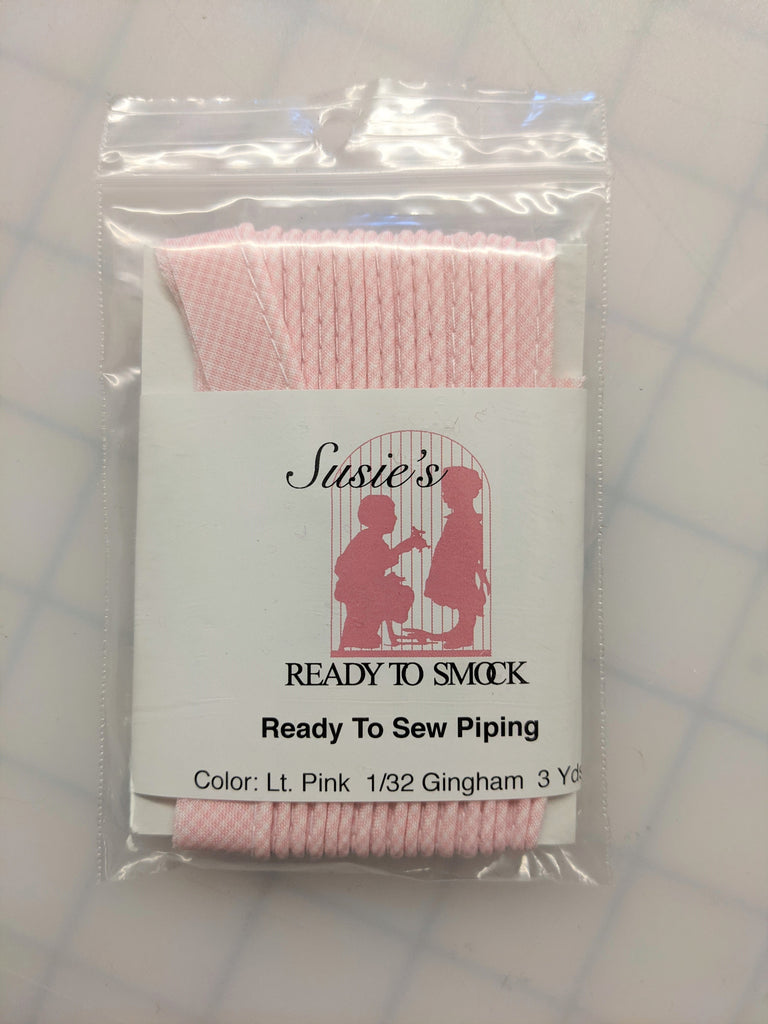 Susie's Ready to Smock - Ready to Sew Piping - Lt. Pink 1/32 Gingham - 3 yards