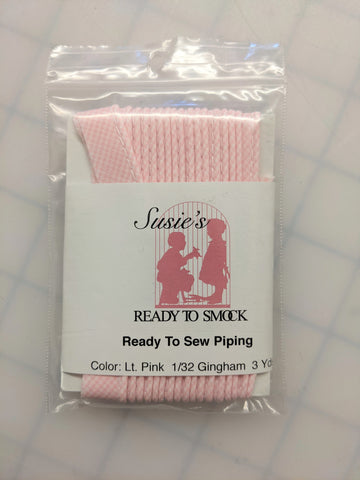 Susie's Ready to Smock - Ready to Sew Piping - Lt. Pink 1/32 Gingham - 3 yards