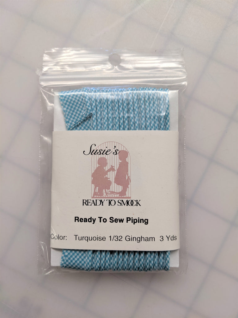 Susie's Ready to Smock - Ready to Sew Piping - Turquoise 1/32 Gingham - 3 yards