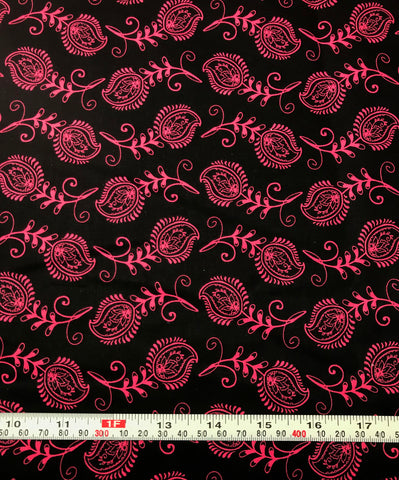 Mixed Medley - Contempo Feathers Fuchsia on Black - Cotton Quilting Fabric