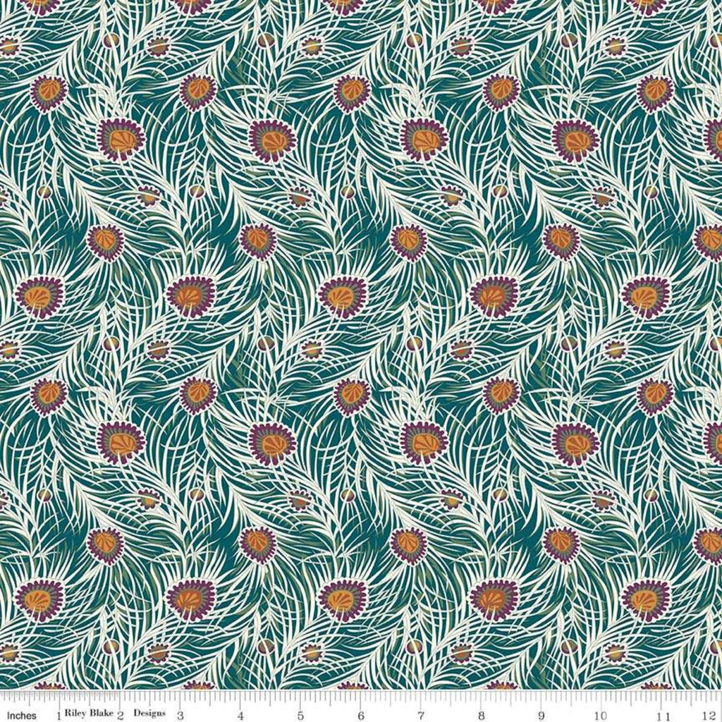 Pipers Peacock Dark Green The Hesketh House Collection - Liberty of London Cotton Fabric - 27"x45" Remnant