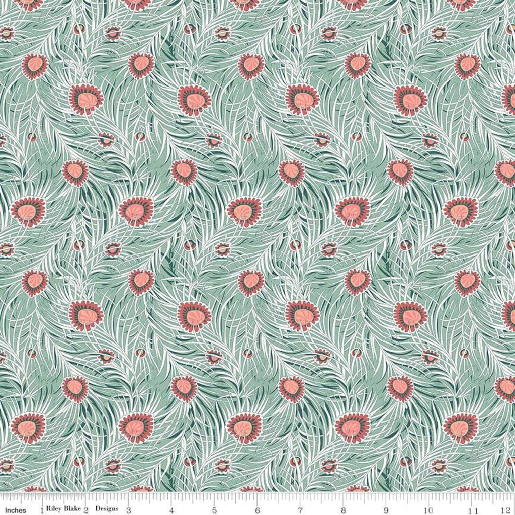 Pipers Peacock Light Green The Hesketh House Collection - Liberty of London Cotton Fabric