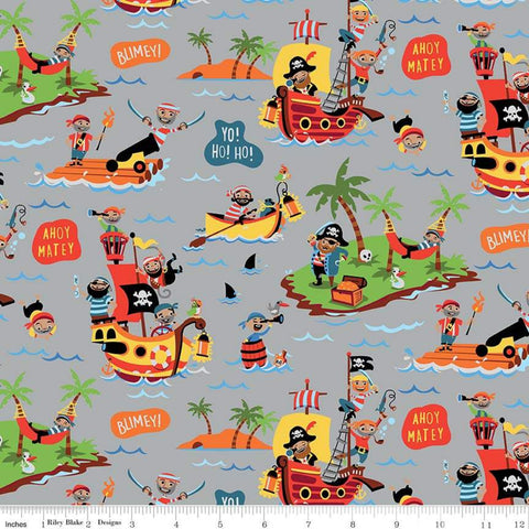 Pirate's Life Main Gray Flannel - Riley Blake Flannel Cotton Fabric - 2 &2/3 Yards x 45" Remnant