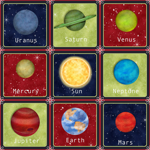 Planets in Small Boxes Science - Space Walk - Henry Glass & Co Cotton Fabric