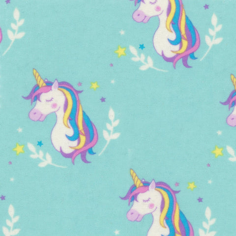 Pretty Aqua Unicorns - EESCO Flannel Cotton Fabric