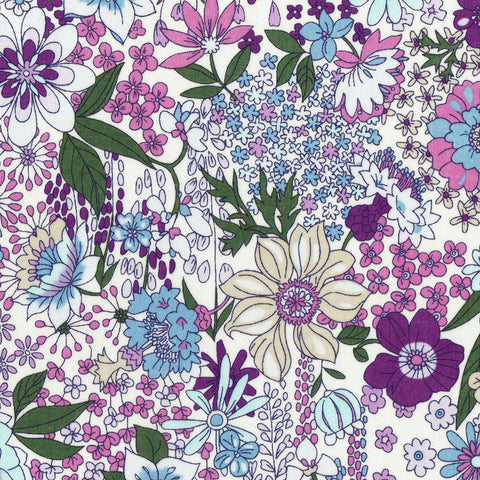 Purple on White Floral - Memoire A Paris - Lecien Japan Cotton Lawn Fabric