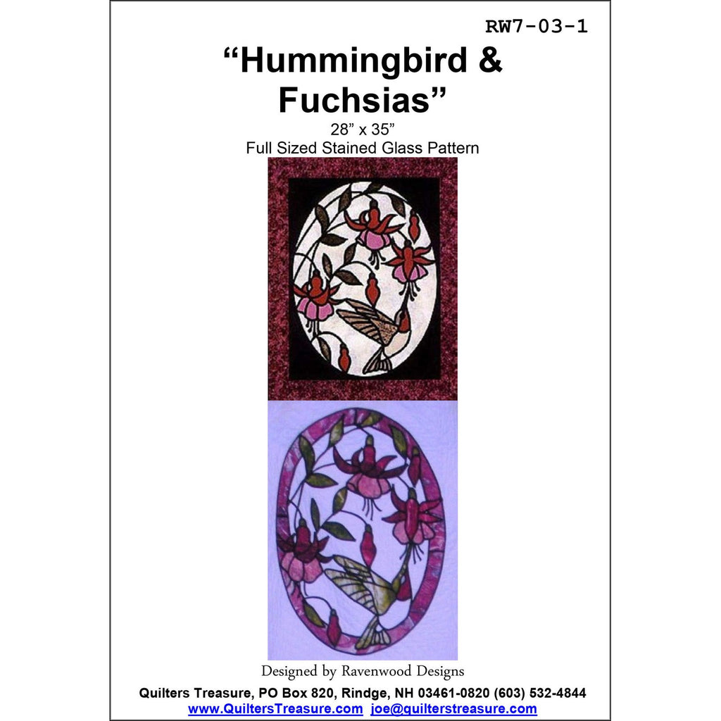Quilters Treasure Stained Glass Wall Hanging Pattern QTRRW7-03 Hummingbird & Fuchsias