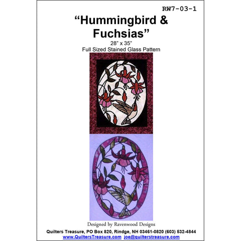 Quilters Treasure Stained Glass Wall Hanging Pattern QTRRW7-03 Hummingbird & Fuchsias