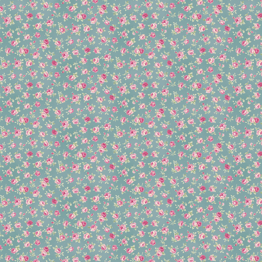 Ruru Bouquet - Roses for You - Small Pink Roses on Seafoam - Victorian Floral - Quilt Gate Japanese Cotton Shirting Fabric