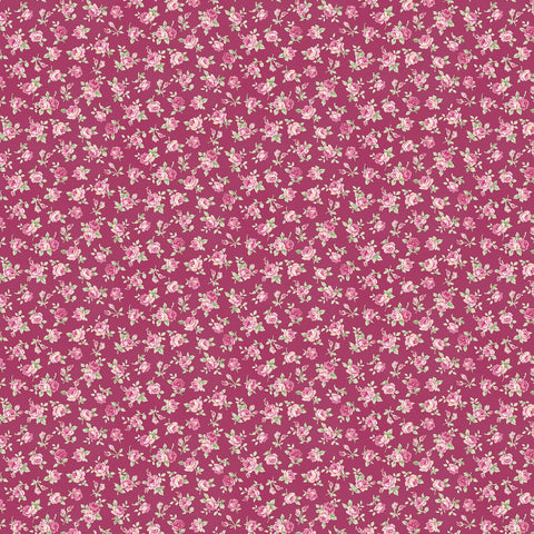 Ruru Bouquet - Roses for You - Small Pink Roses on Burgundy - Victorian Floral - Quilt Gate Japanese Cotton Shirting Fabric