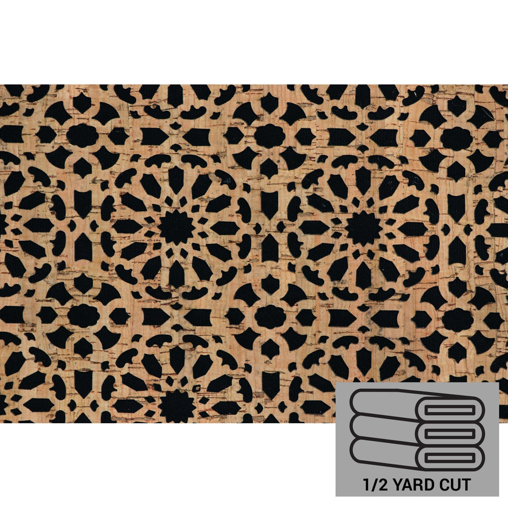 Cork Fabric - Black Canvas Backed Mandala - 1/2 Yard by Sallie Tomato