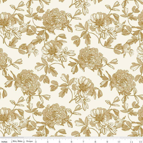 In Bloom Tonal Cream Metallic Gold Sparkle - Riley Blake Cotton Fabric