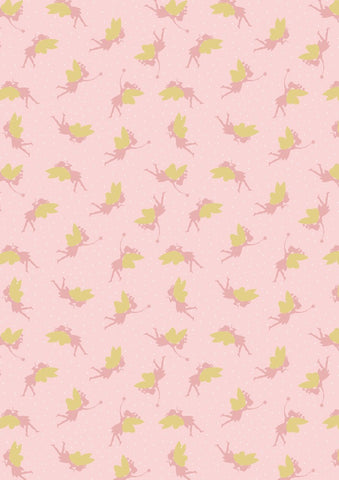 Fairies with Gold on Pink - Small Things by Lewis & Irene Cotton Fabric