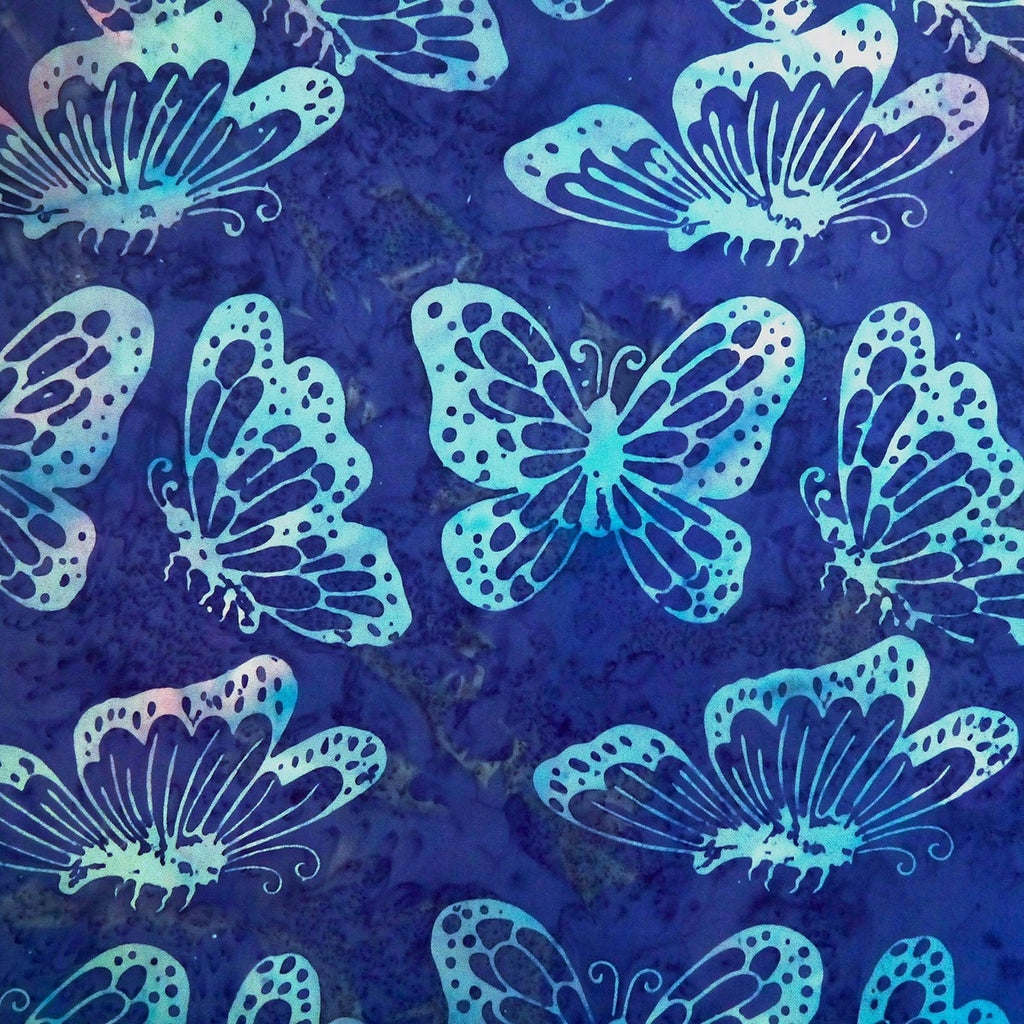 Oscar Multi Blue Butterflies - Sagebrush - Batik by Mirah Cotton Fabric