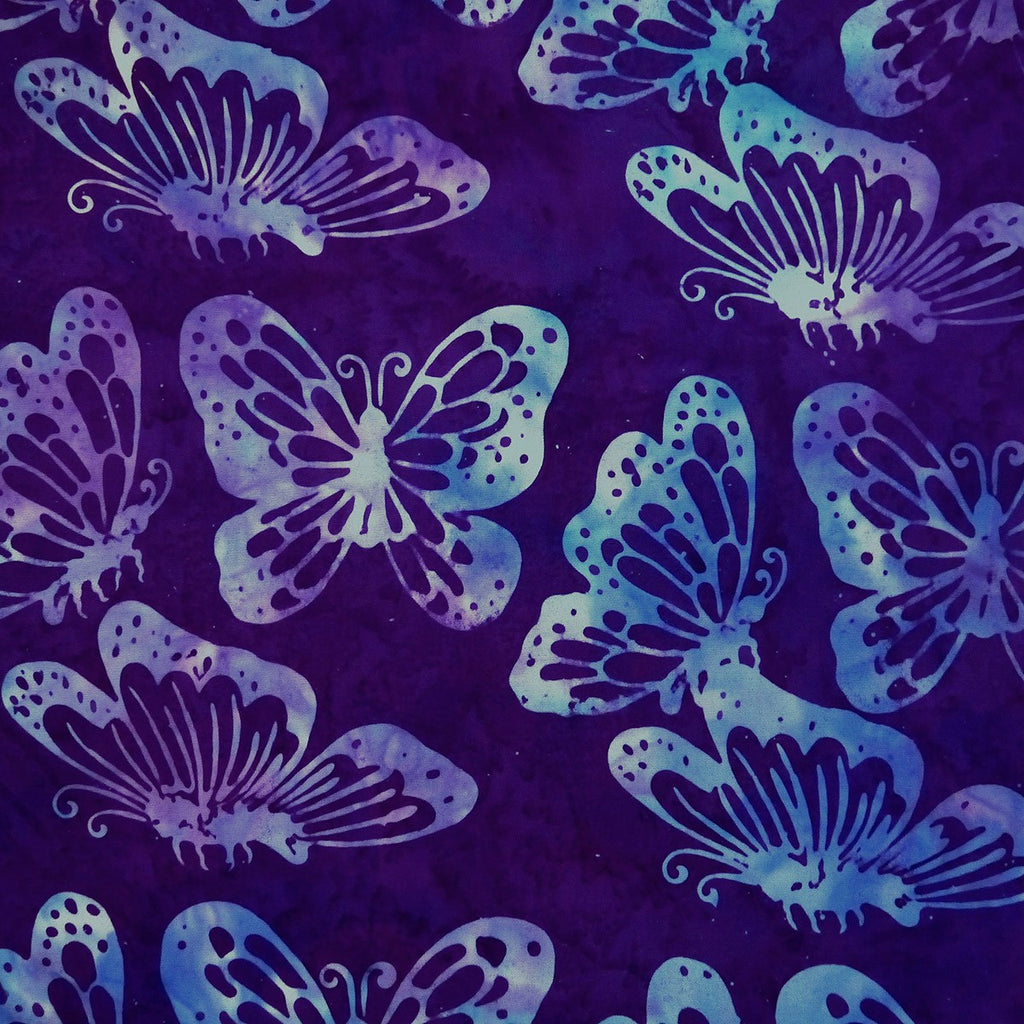 Vivian Violet Butterflies - Sagebrush - Batik by Mirah Cotton Fabric
