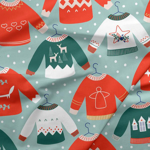 Scandinavian Christmas Pullovers Blue - Paintbrush Studio Cotton Fabrics