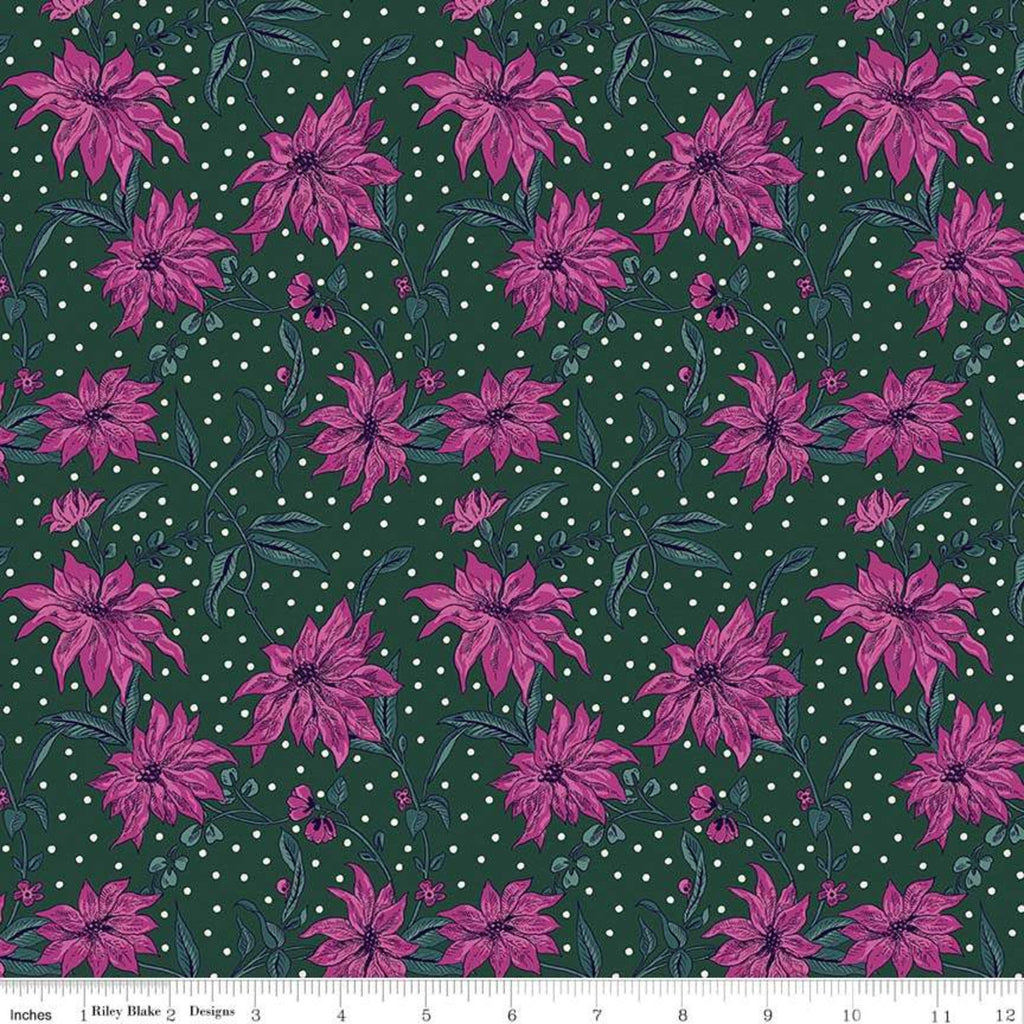 Season's Greetings Poinsettia Pink/Green Liberty of London - Riley Blake Cotton Fabric