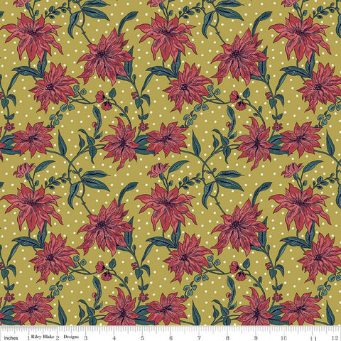 Season's Greetings Poinsettia Red/Mustard Liberty of London - Riley Blake Cotton Fabric