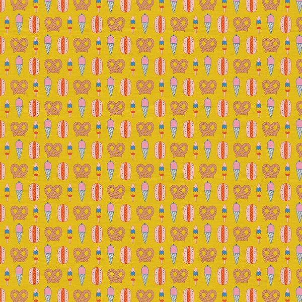 Step Right Up - Snack Pops Mustard - Paintbrush Studio Cotton Fabrics