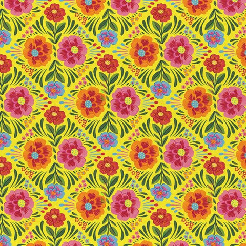 Viva Mexico! Floral Yellow- Paintbrush Studio Cotton Fabrics