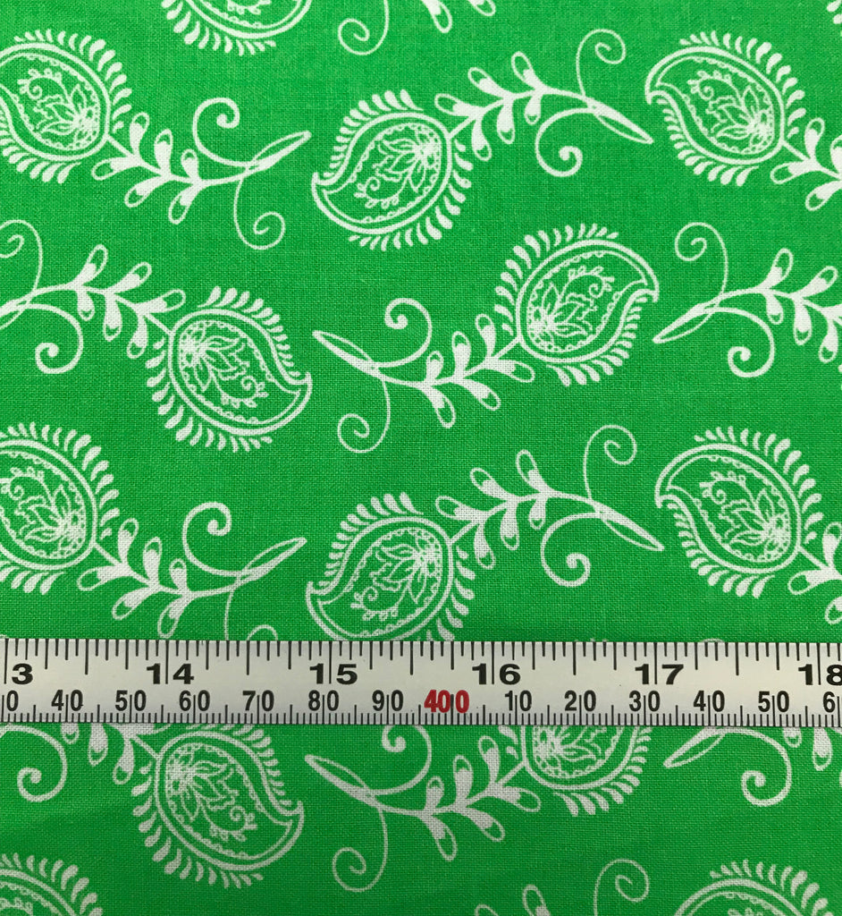 Mixed Medley - Contempo Feathers White on Green - Cotton Quilting Fabric