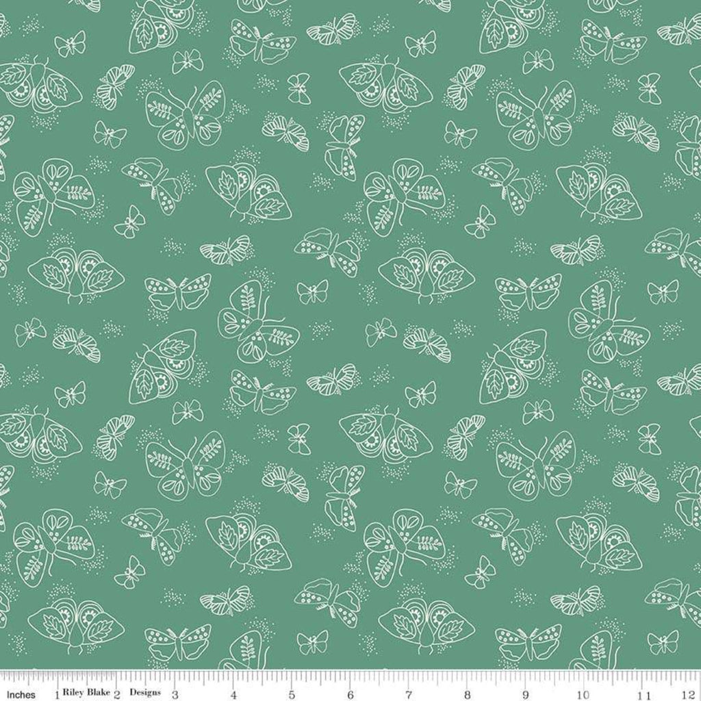 Wild Bouquet Moths Green - Riley Blake Cotton Fabric