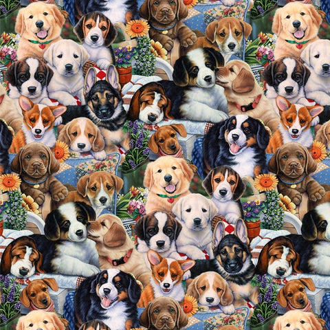 Garden Puppies - Animal Love - EE Schenck Cotton Fabric