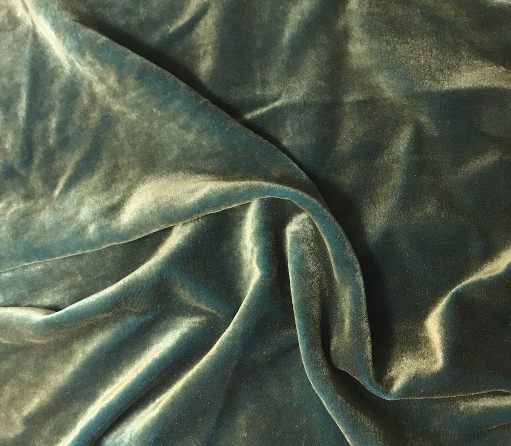 Antique Gold on Aqua - Hand Painted Silk Velvet Fabric