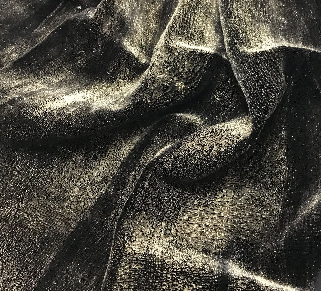 Antique Gold on Black - Hand Painted Silk Velvet Fabric