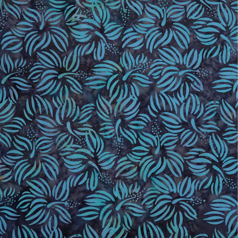 Blue & Gray Hibiscus Lucid Lake - Batik by Mirah Cotton Fabric