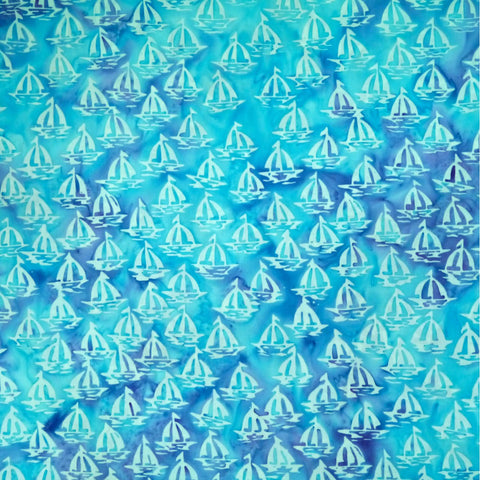 Blue Exit Sailboats Day Cruise - Batik by Mirah Cotton Fabric