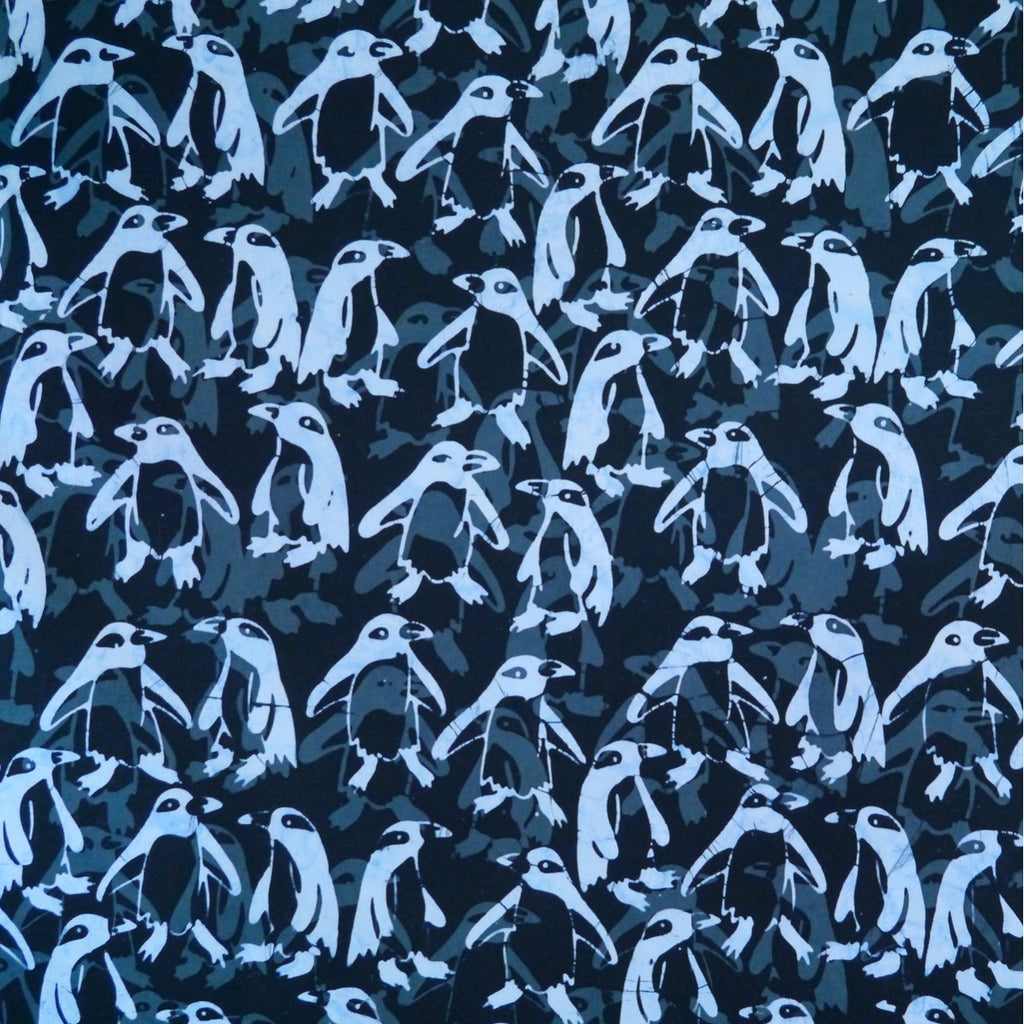 Blue Penguins Explorer - Batik by Mirah Cotton Fabric