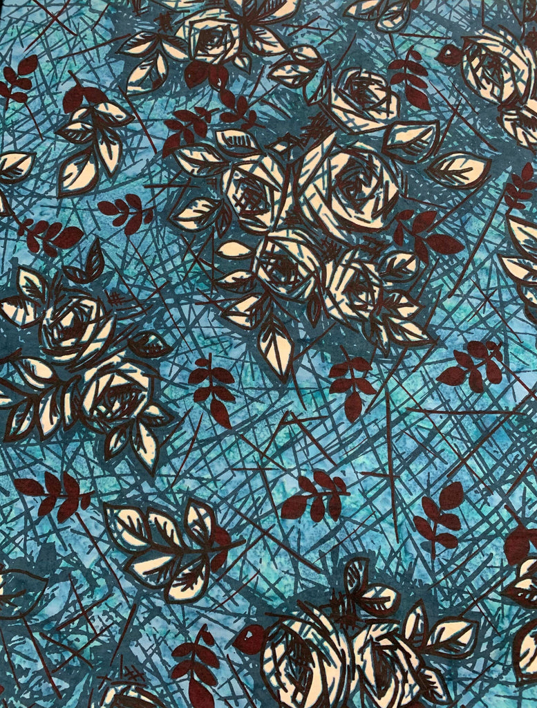 Rough Sketch - Teal/Plum Rose Batik - Banyan Batiks Fabric