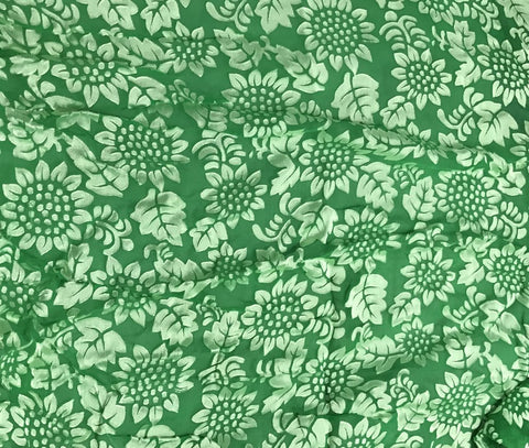 Bright Kelly Green Sunflowers Floral - Hand Dyed Burnout Devore Silk Satin