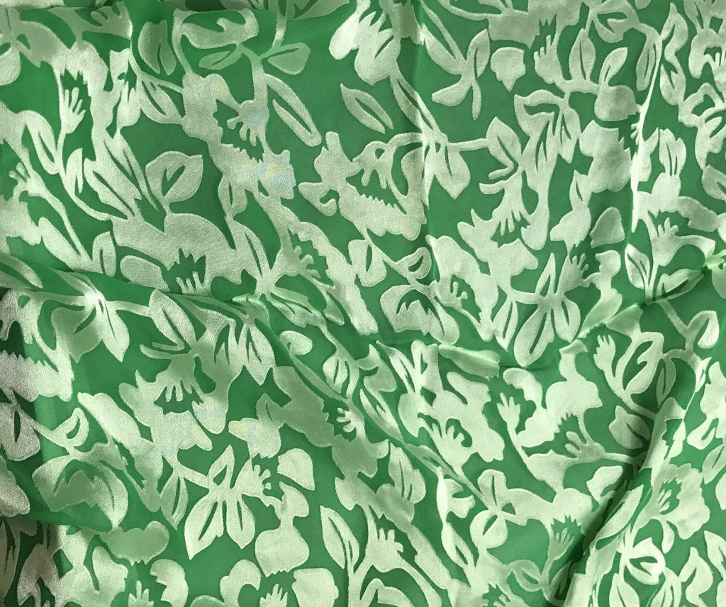Bright Kelly Green Floral - Hand Dyed Burnout Devore Silk Satin
