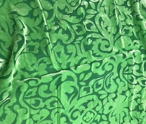 Bright Kelly Green Scroll - Hand Dyed Burnout Silk Velvet