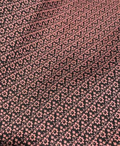 Pink & Black Floral - Polyester/Silk Brocade Fabric