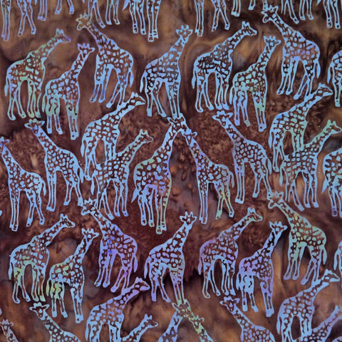 Brown Rumba Blue Giraffes - Batik by Mirah Cotton Fabric