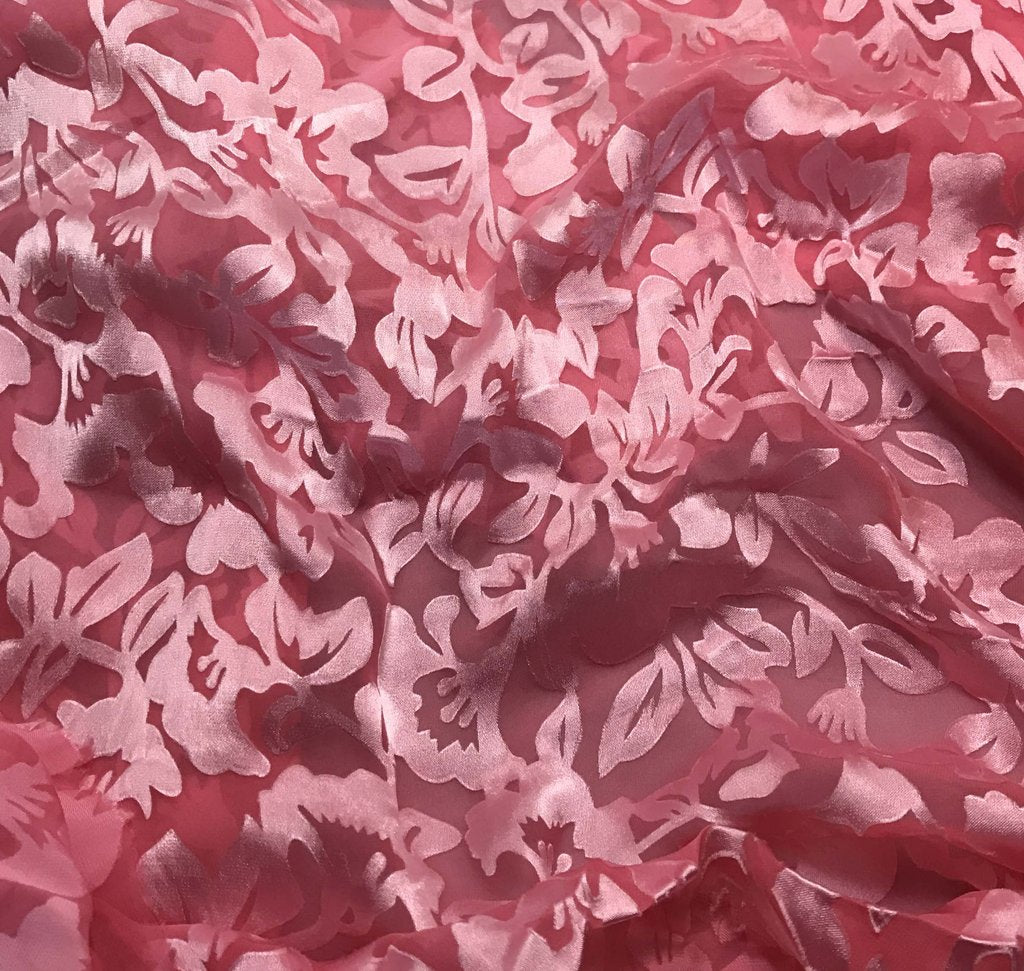 Bubblegum Pink Floral - Hand Dyed Burnout Devore Silk Satin