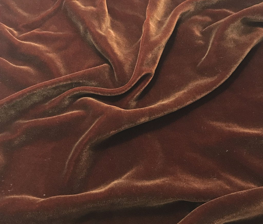 Antique Gold on Burnt Orange - Hand Painted Silk Velvet Fabric