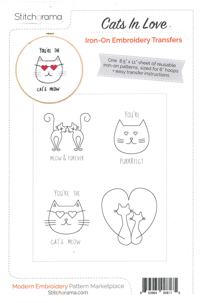 Cats In Love Iron-on Embroidery Transfer Pattern -Stitcharama
