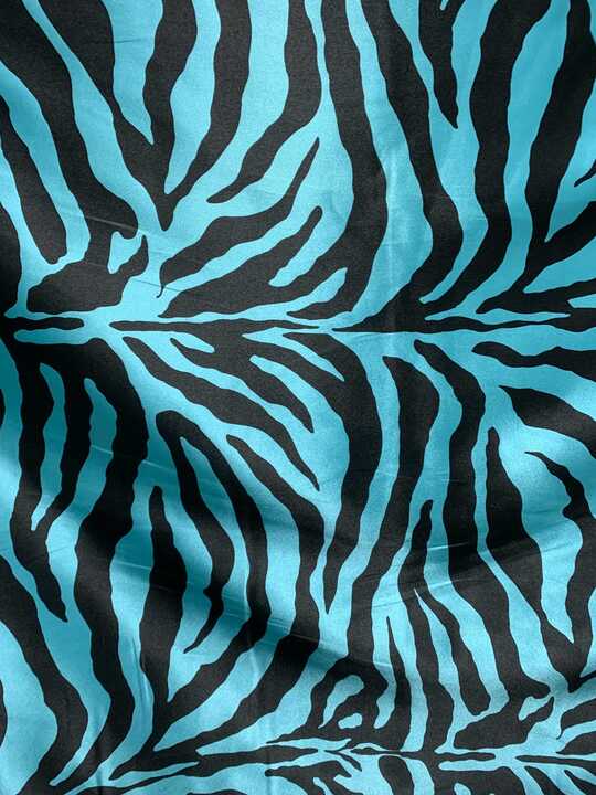 Black & Aqua Zebra Stripes - Faux Silk Charmeuse Satin Fabric
