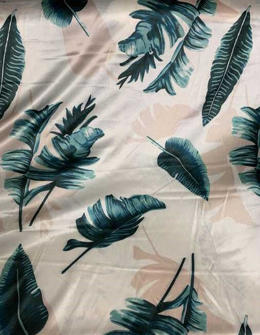 Palm Fronds on Tan - Faux Silk Charmeuse Satin Fabric