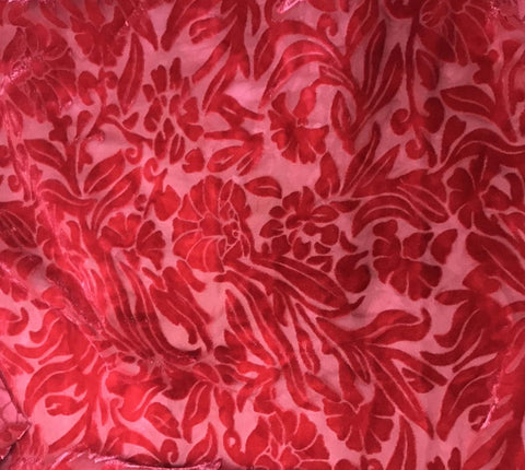 Cherry Red Floral - Hand Dyed Burnout Silk Velvet